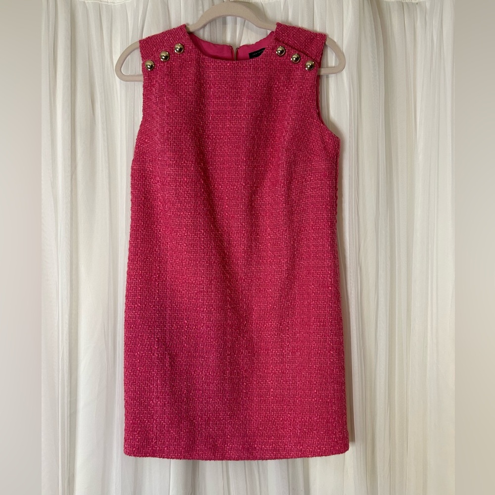 Ann Taylor Pink Tweed Shoulder Button Shift Dress - Size 4